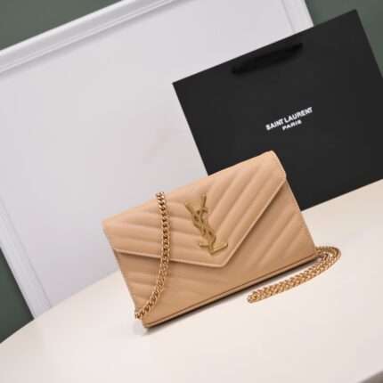 YSL classic envelope bag lambskin  milk tea color with gold chain