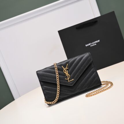YSL classic envelope bag lambskin black with gold chain