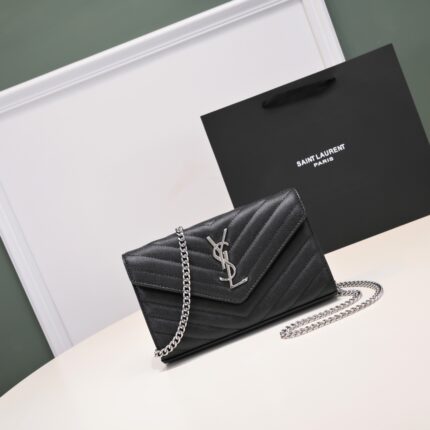 YSL classic envelope bag lambskin black with silver chain