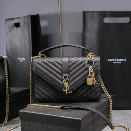 YSL classic V-stitch messenger bag Black with gold chain