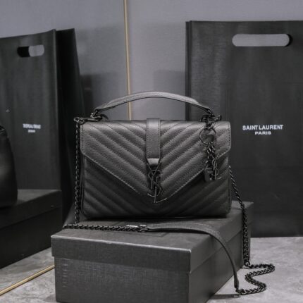 YSL classic V-stitch messenger bag All-black