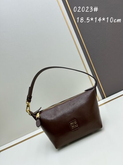 Miumiu lunchbox bag waxed calfskin leather  Coffee color