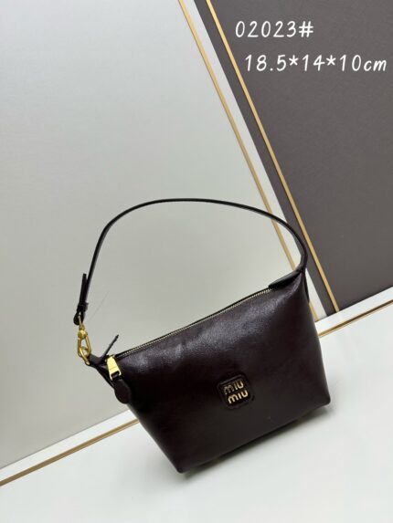 Miumiu lunchbox bag waxed calfskin leather Dark coffee color